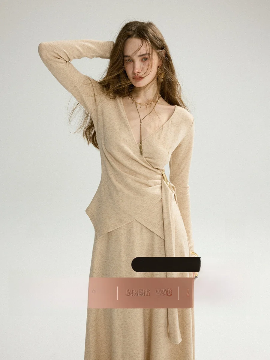 

Sincethen Vintage V-Ne Dr Set with Top And f Skirt Two-Piece Suit Retro Feel Spring Faion Women's Clothing