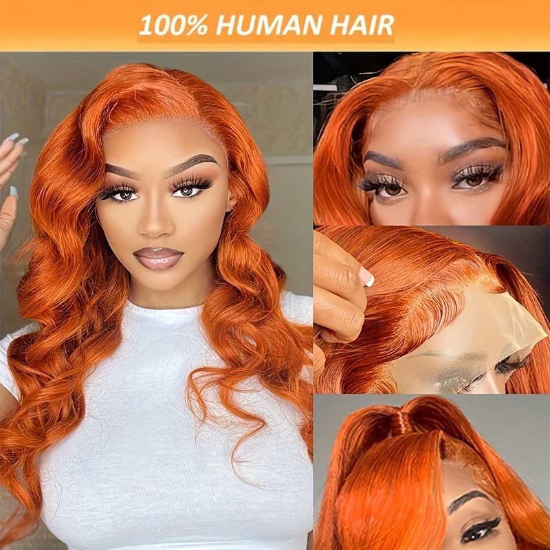 Perruque Lace Front Wig Body Wave Naturelle, Cheveux Humains, 13x6, 13x6, Transparent, Vidéo Orange, 200%, pour Femme