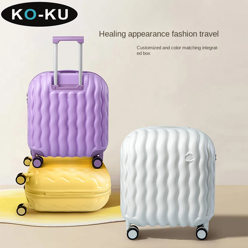 KO-KU Suitcase New 20 Inch Small Ultra-light Boarding Box 24/28 Inch Girls Trolley Case with Water Cup Holder Password Luggage