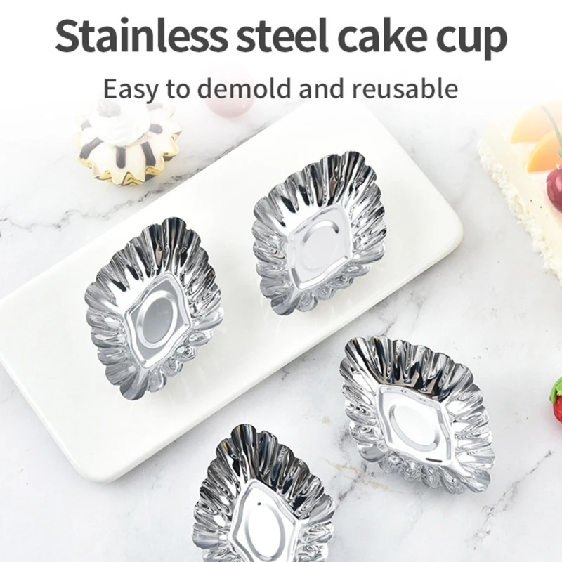 Stainless Steel Egg Tart Moulds Cupcake Baking Molds Metal Muffins Baking CupsEgg Tart Molds Reusable Cake Muffins Mould