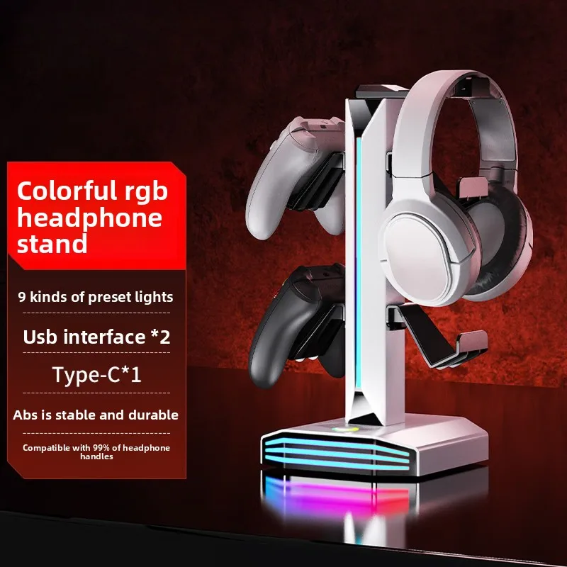 MZ8006 RGB Headphone Controller Stand 2 in 1 USB Expansion Desktop Gaming Headset Gamepad Storage Holder PC Console 게이밍 거치대