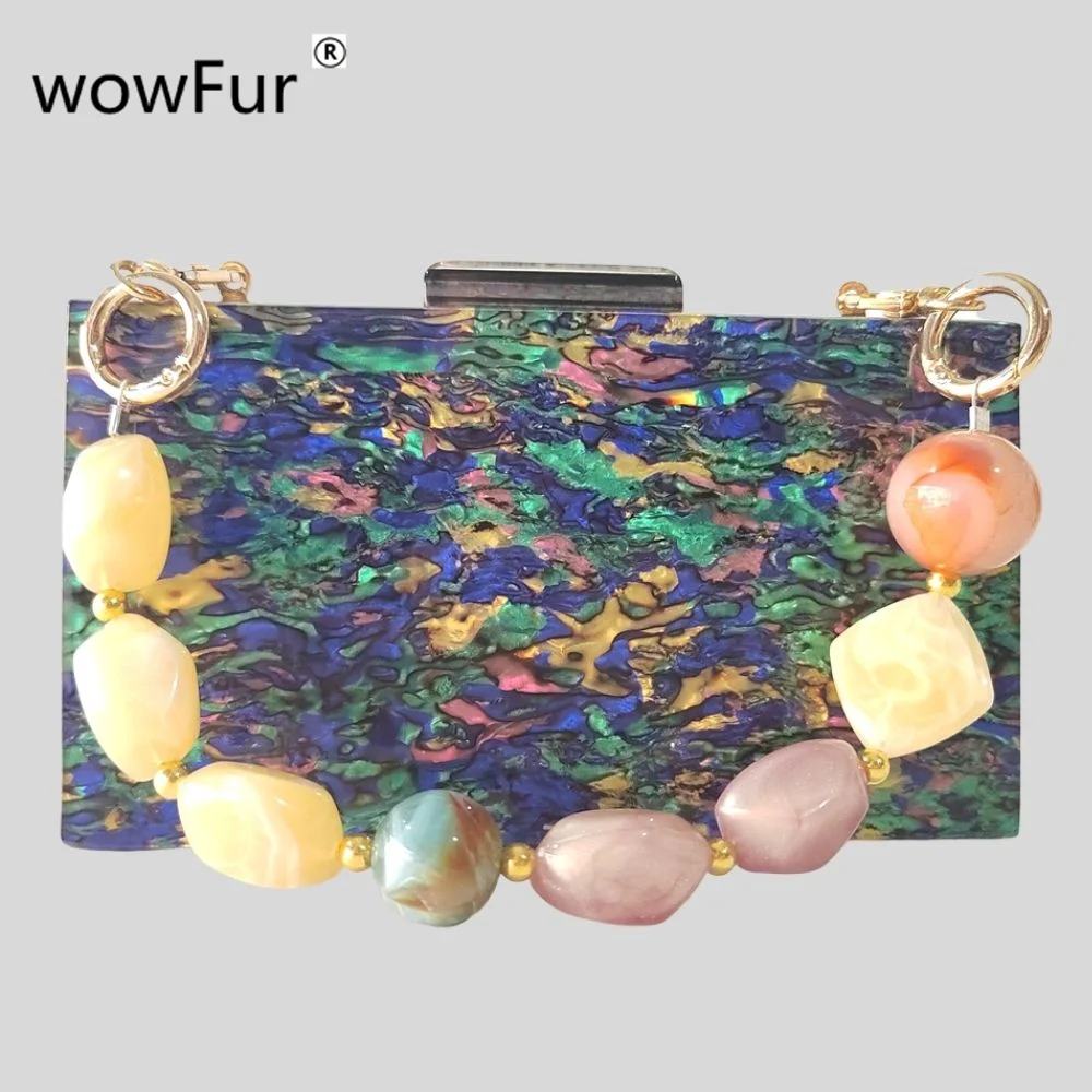 Women Mini Acrylic Box Colorful Stone Shoulder  Small Messenger Bag Key Phone Evening Crossbody Bags Cute Zipper Purse For Girl