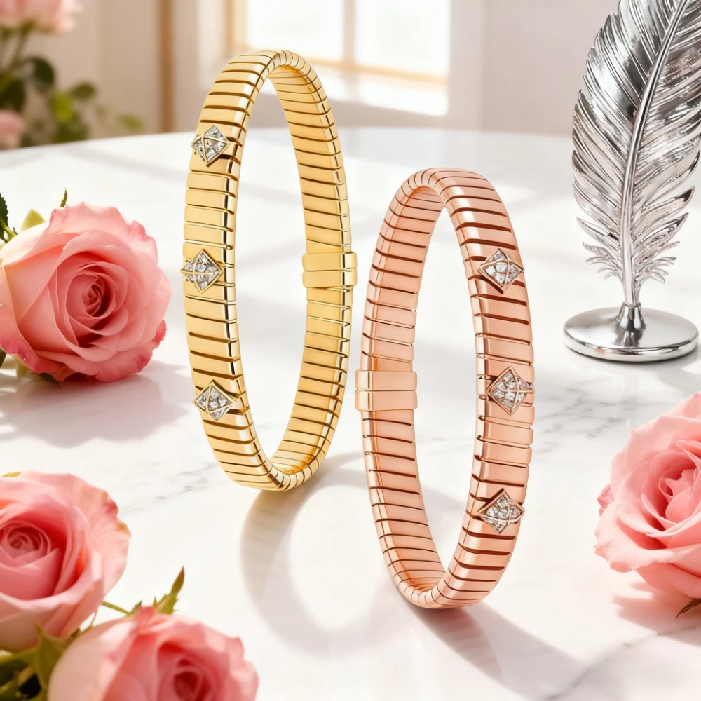

2025 Trendy Jewelry rose gold rivet European and American niche light luxury diamond inlaid personalized gold bracelet for women
