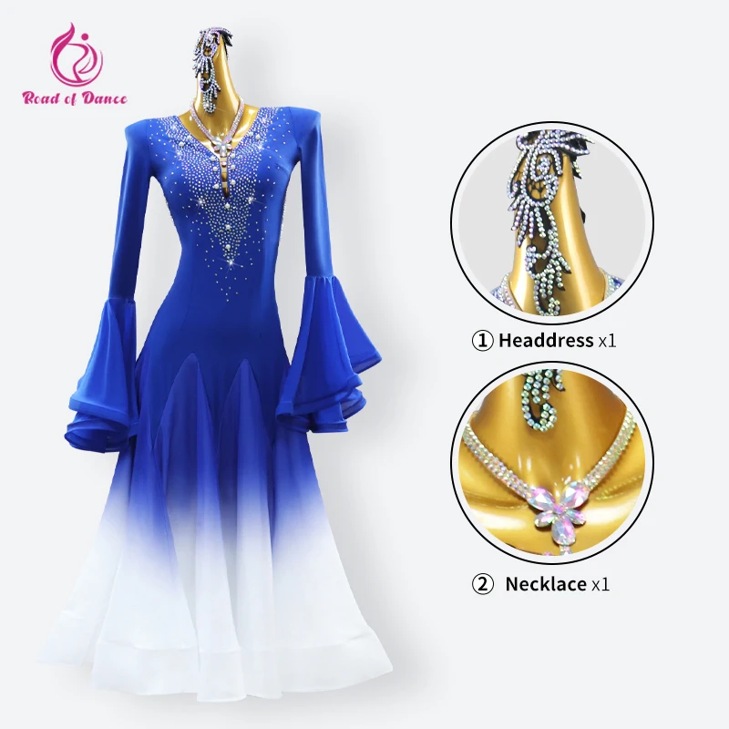 ملابس الرقص النسائية الحديثة فستان رقص الفلامنكو الفتيات ملعب كرنفال الملابس حفل زفاف الفالس زي أنيق المرحلة بدلة طويلة #3