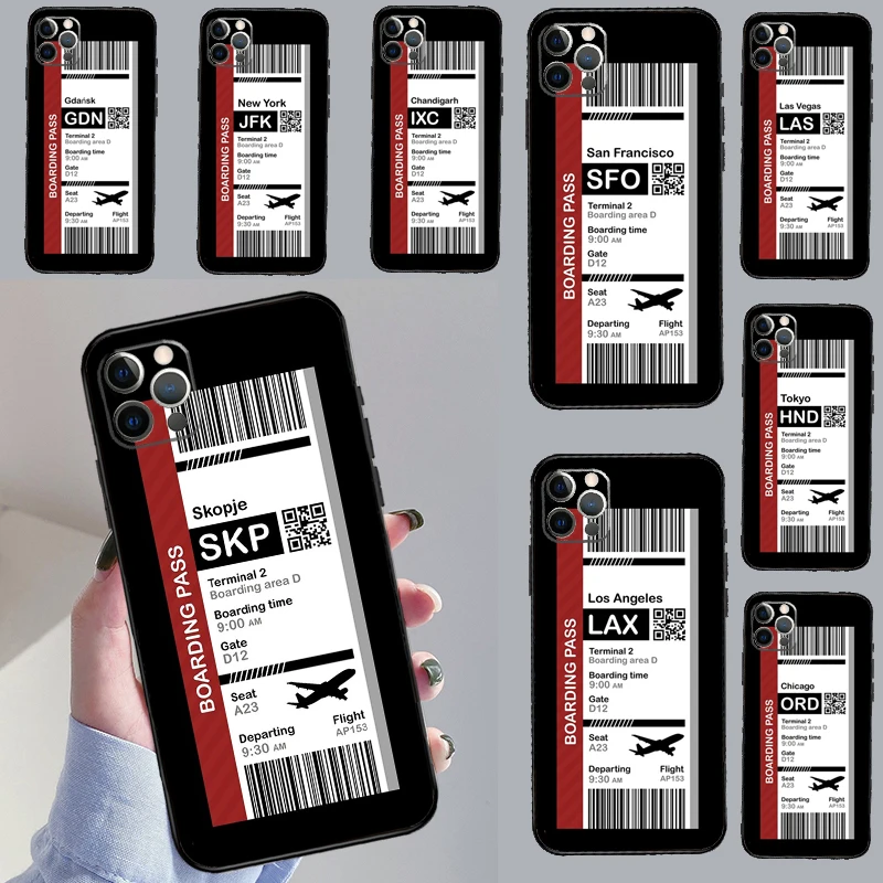 Boarding Pass Flight Destination Ticket Case For iPhone 12 11 13 14 15 Pro Max Mini XR X XS MAX 7 8 Plus SE 2022 SE 2020 Cover