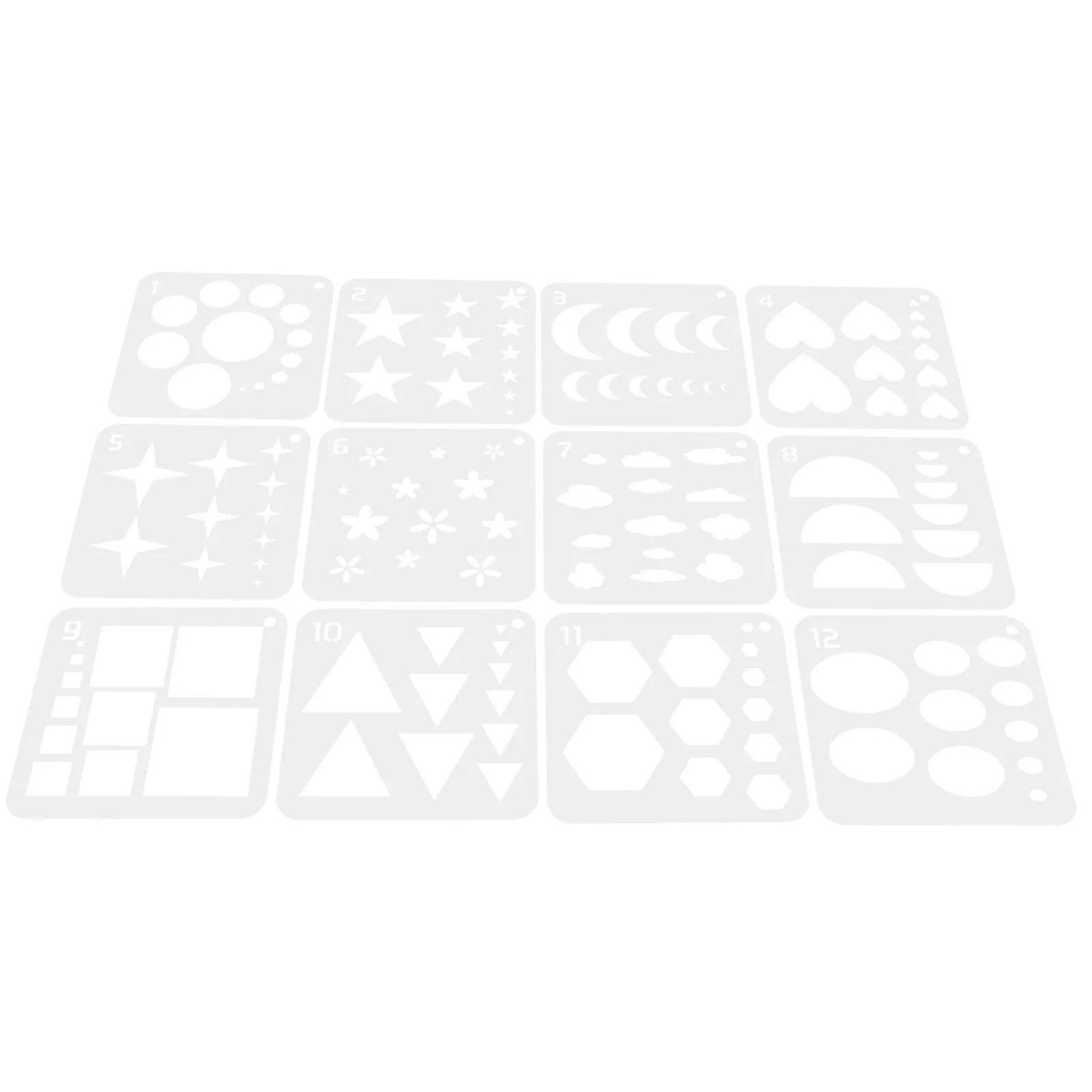 12Pcs Geometric Art Stencils Set Plastic Shape Templates for Drawing Chalk Painting DIY Craft Tools