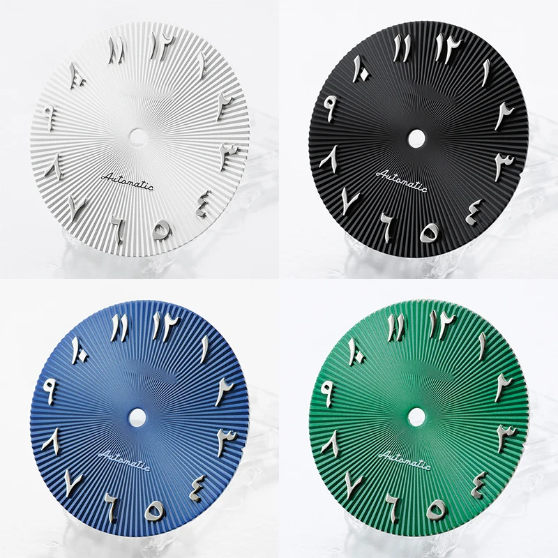 Cadran NH35 S, 28.5mm de diamètre, chiffres arabes, texture radiale, adapté au mouvement NH35/36, accessoires de modification de montre