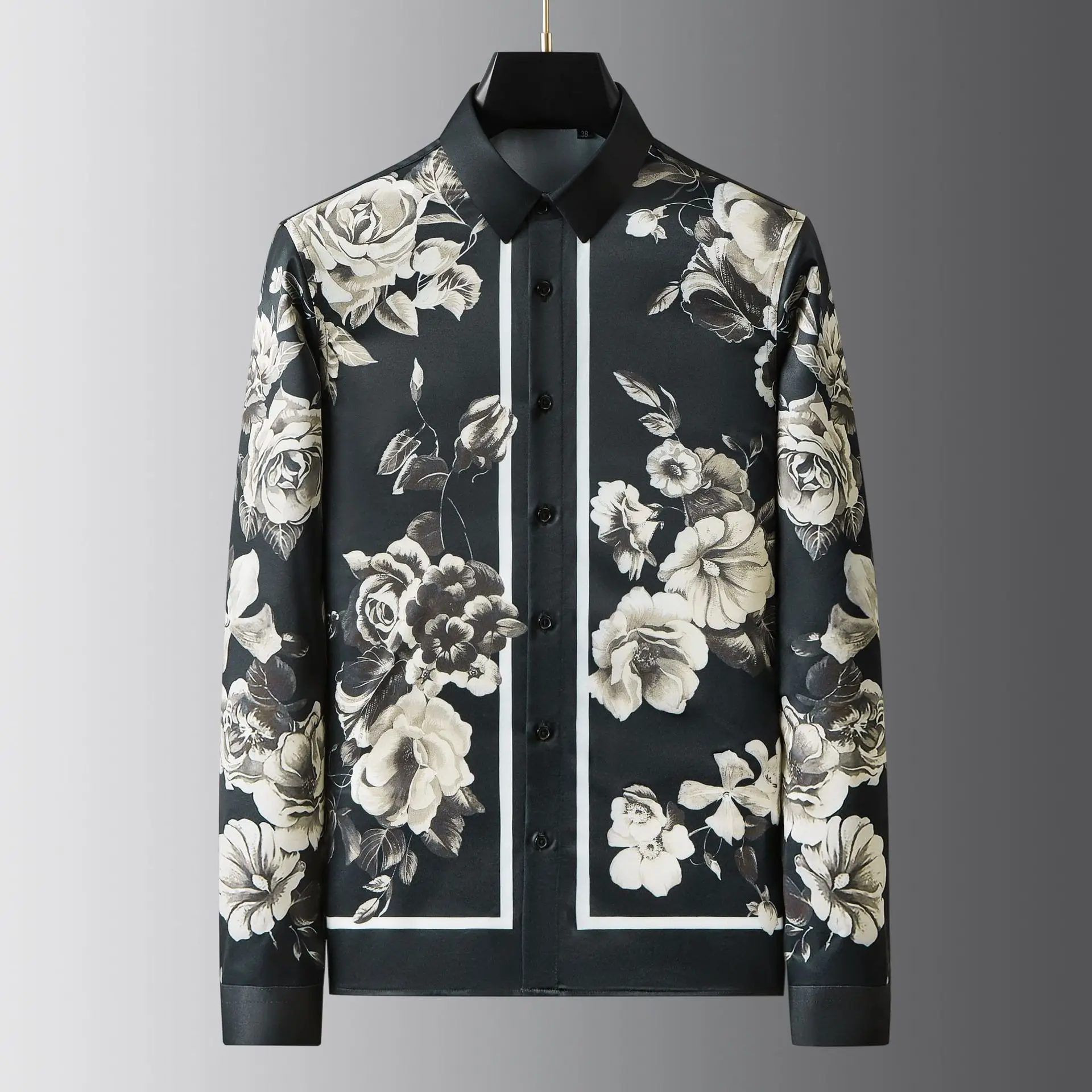 

Spring and Autumn positioning: high-definition digital printed men's long sleeved shirt, trendy and versatile floral shirt