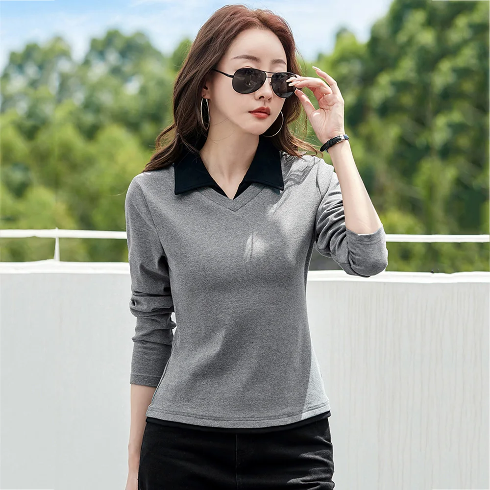 

Новый Женщины Простота Casual Футболка Весна Осень Мода Контрастные цвета Пэчворк Тонкая талия Футболка с длинным рукавом Женский