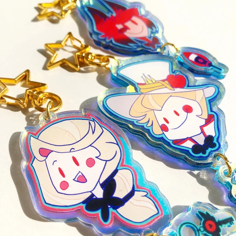 In Stock Anime Hazbin Hotel Alastor Angel Dust Addiction Husk Niffty Vox Adam Lucifer Hask Blitzo Cosplay Acrylic Keychain Gifts view 5