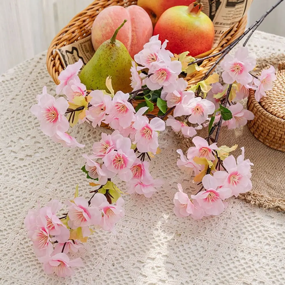 فرع زهر الخوخ الاصطناعي ذو اللمس الحقيقي أنيق من البلاستيك والحرير وزهر الكرز مصنوع يدويًا على شكل زهرة وهمية لسطح المكتب لغرفة المعيشة #3