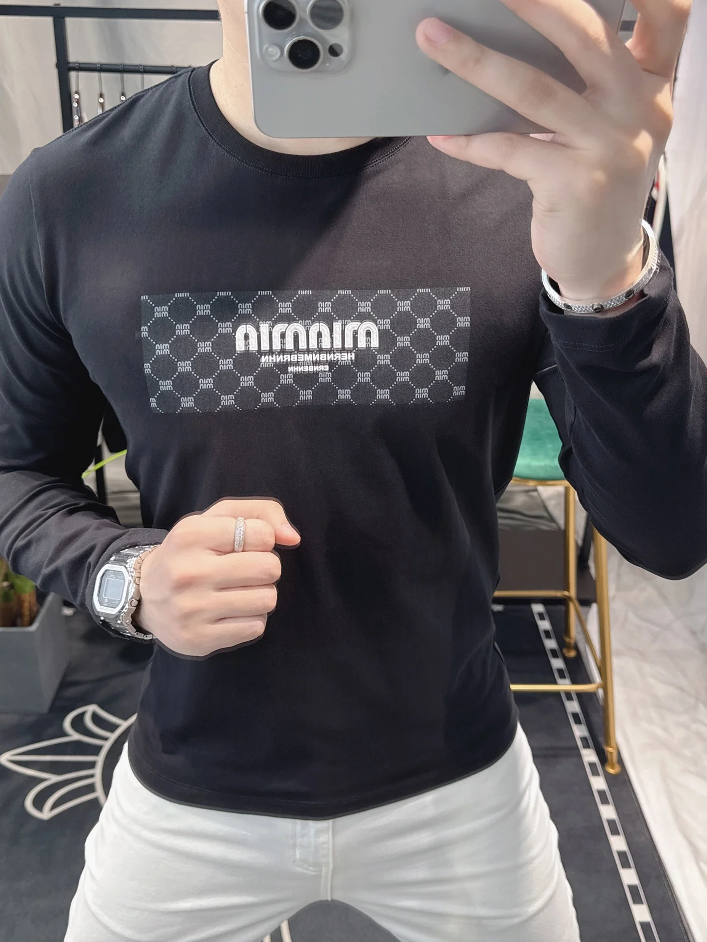 

High-End Faion Brand Men's round Ne Long Sve T-irt Design Print Comfortable Cotton Casual Sle Autumn New Arrival