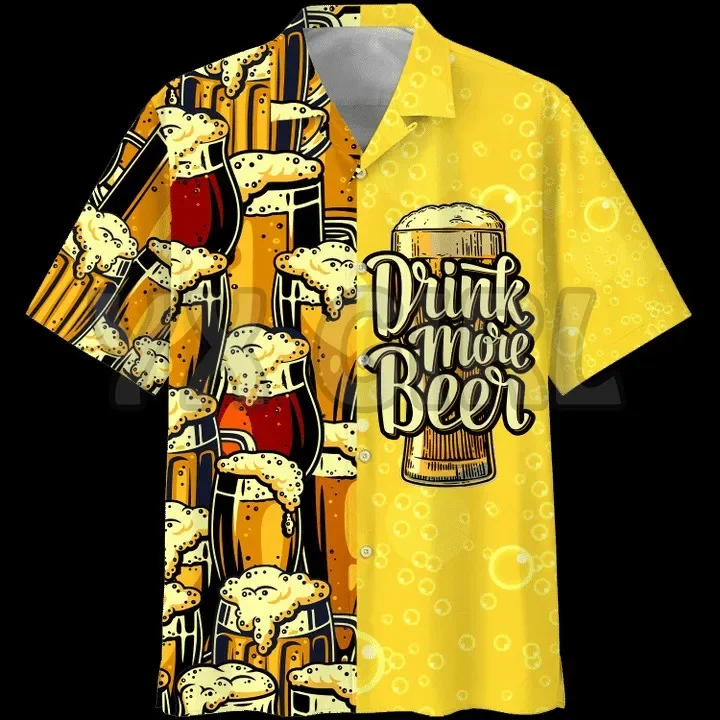 Camisas de verano para hombre y mujer, camisa hawaiana con estampado 3D de bebida más cerveza, estilo Harajuku, informal, Unisex