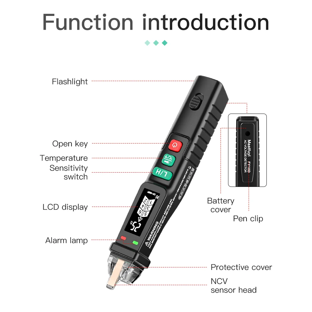 LCD Visivo Intelligente AC Senza Contatto Rilevatore di Tensione Senza Contatto Tester Penna Allarme Indicatore di Tensione Tester Elettrico 12-1000