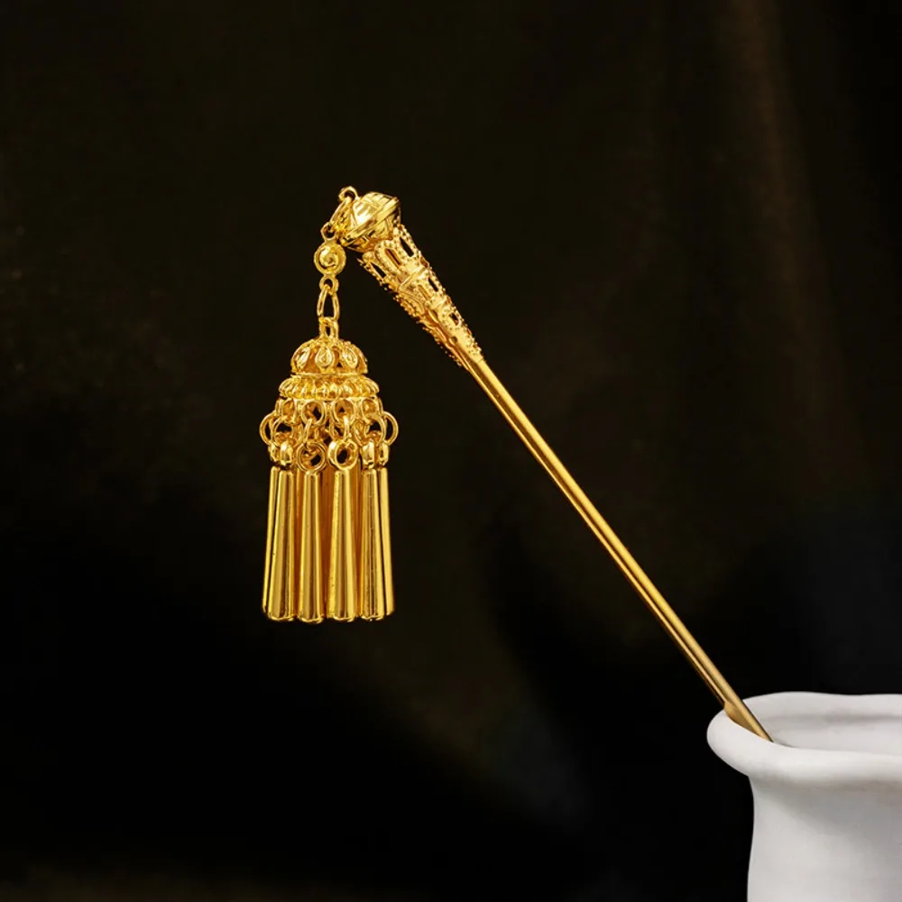 

Ancient Thai Metal Flower Hair Fork Ethnic Style Headdress Golden Tassels Hair Fork Waterproof Lightweight