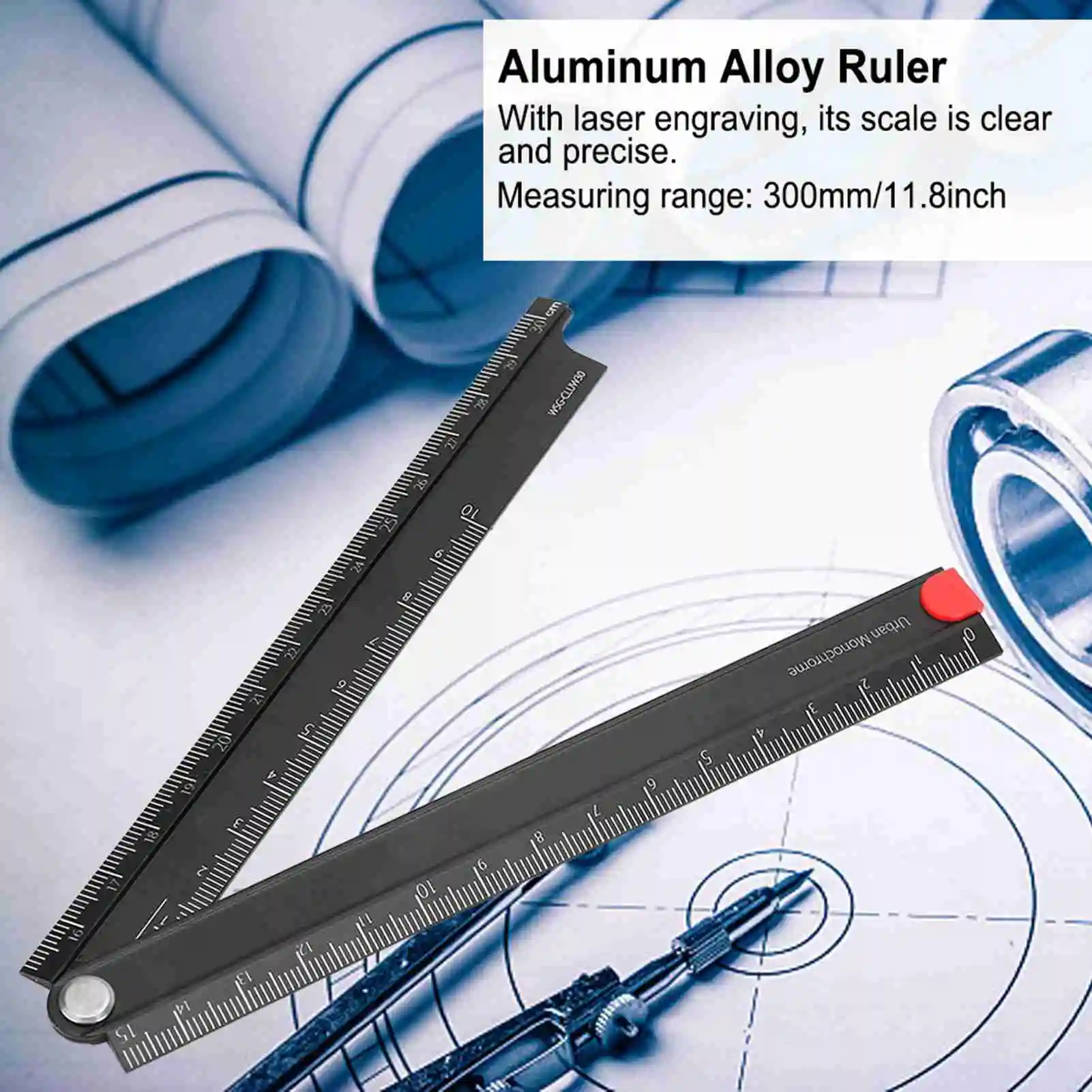 Aluminum Alloy Folding Ruler 0-300mm 90 Degree Angle Measuring Rule for Woodworking Engineering and Drawing