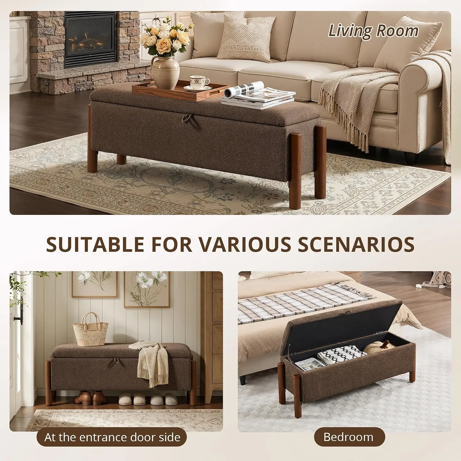 55'' Modern Storage Ottoman Bench, Customized
