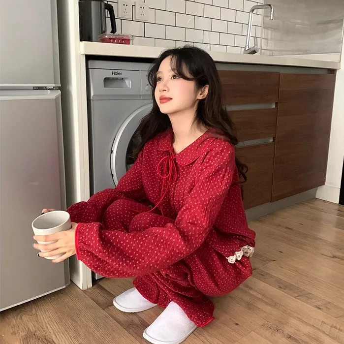 Pjs 세트 클라우드 코튼 얀 여성용 파자마 세트 여성용 따뜻한 겨울 파자마 패셔너블 홈웨어, 파자마 귀여운 소프트 파자마 세트