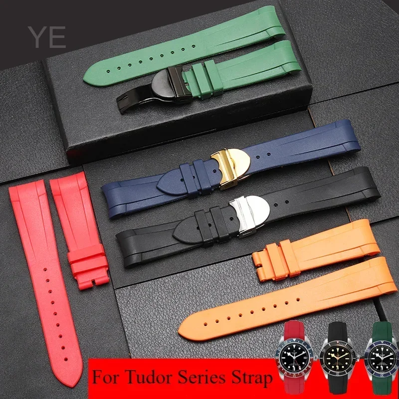 Exquisite Durable Silicone Watch Strap for Tudor 1958 Black Bay Bronze Small Copper Flower Small Red Flower Series  Band 22mm