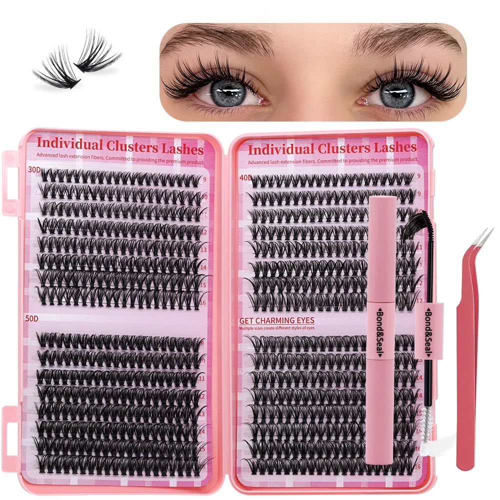 Lash Extension Kit, 640pcs/320pcs/280pcs Mix DIY Eyelash Extension Kit 304050D Combination Lash Clusters D Curl Individual Lashe