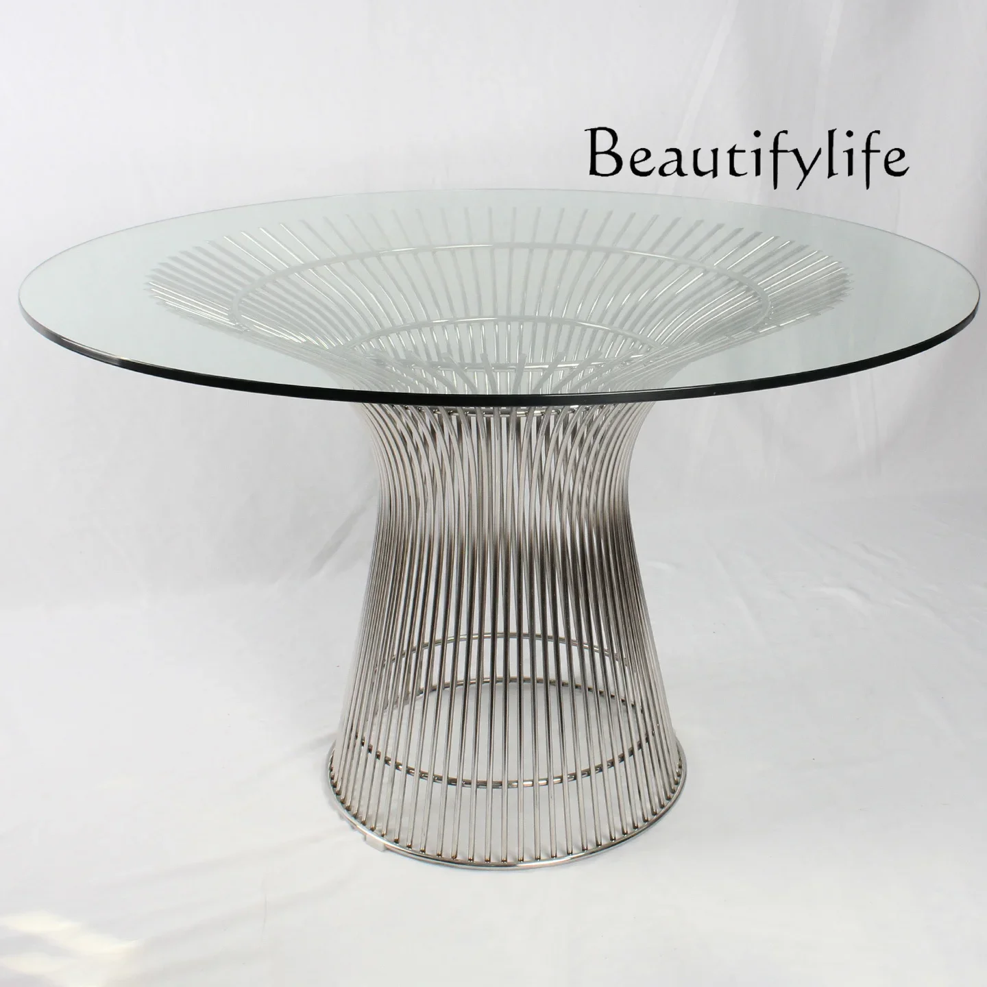 O Light Luxury Round Dining Table Stainless Steel Small Apartment Household Dining Table Tempered Glass Designer Fashion