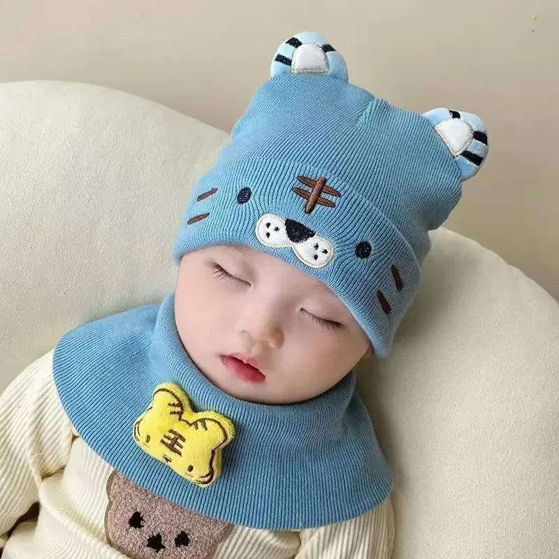 Baby Accessories Newborn Four Seasons Cute Baby Hat  0-12 Months Warm Knitted Woolen Hat+scarf Boy Girl Kids Caps Baby Stuff