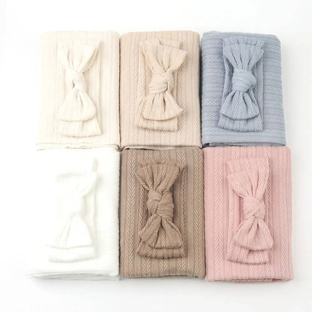 

Wrap with Bowknot Newborn Photography Blanket Soft Fabric Solid Color Infant Swaddle Blanket Lightweight Material