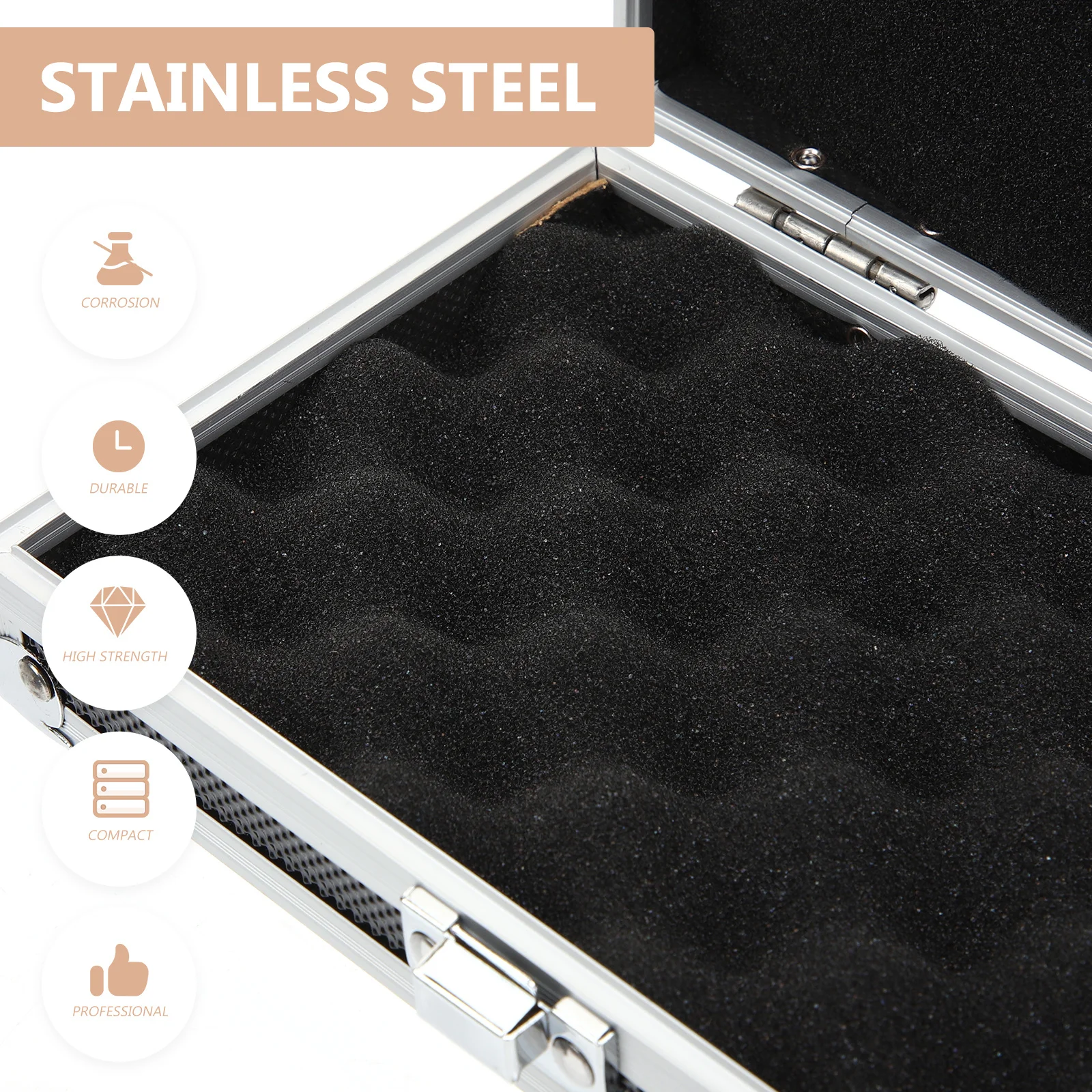 

Aluminium Tool Box Large Capacity Portable Storage Case For Tools Hardware Accessories Pearl-Cotton Lined Smooth Open