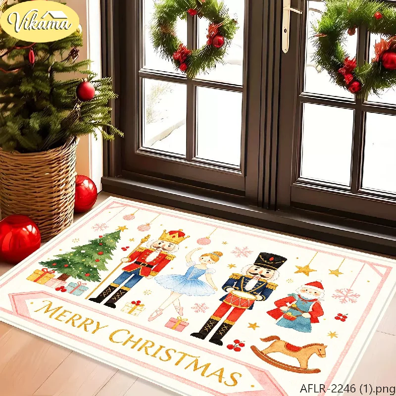 VIKAMA Christmas Nutcracker Ballet Doormat, Merry Christmas Rug, Non-Slip Entryway Door Mat, Holiday Welcome Mat for Home Decor