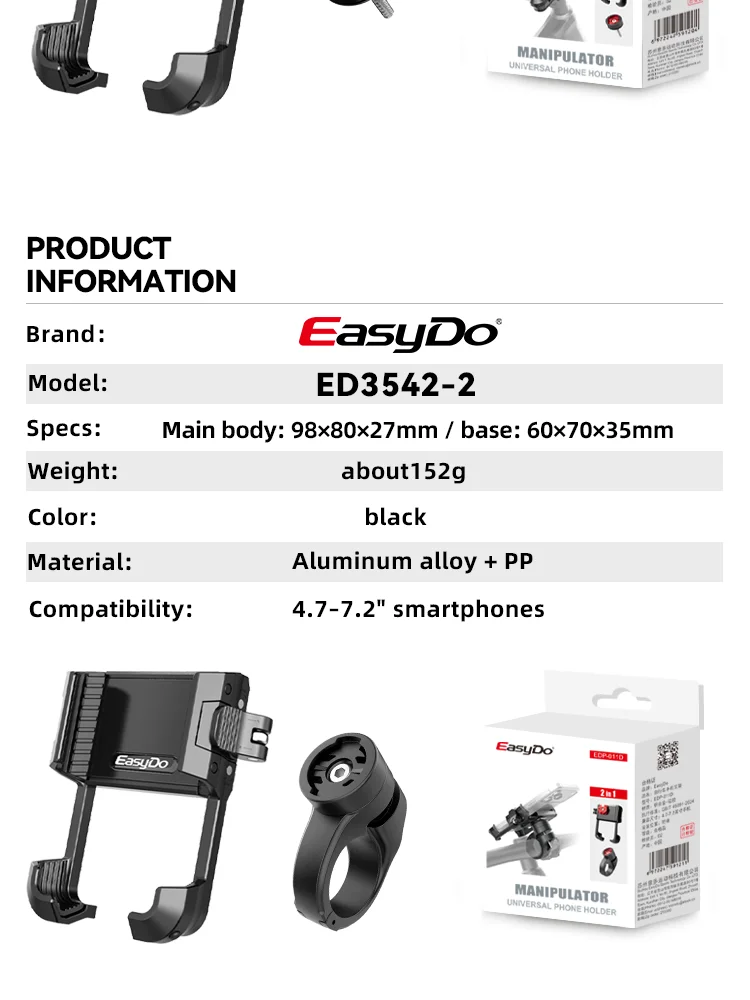 Easydo Fahrrad-Handyhalterung E-Scooter Fahrradlenker-Handyhalterung Aluminium Stoßfeste Rennrad-Vorbau-Handyhalterung für 4,7-7,2" – Detail 16