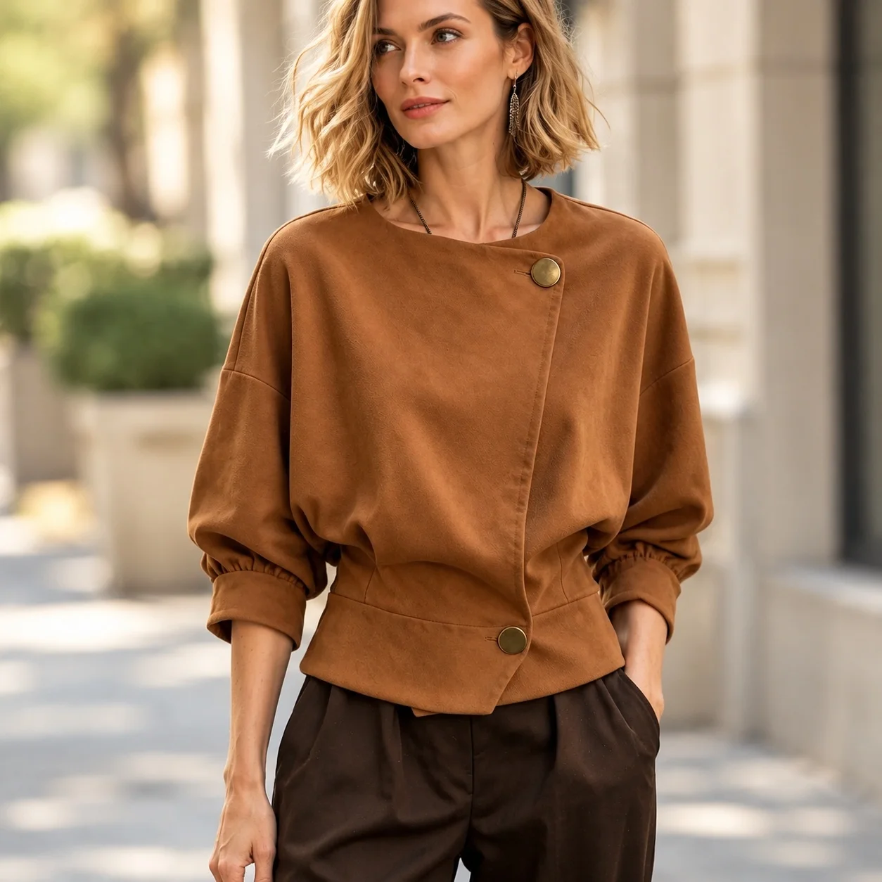 Single Breasted Closure Button Front Coat Regular Length Professional with General Fit Elegant Long Sleeves Women Autumn Jacket