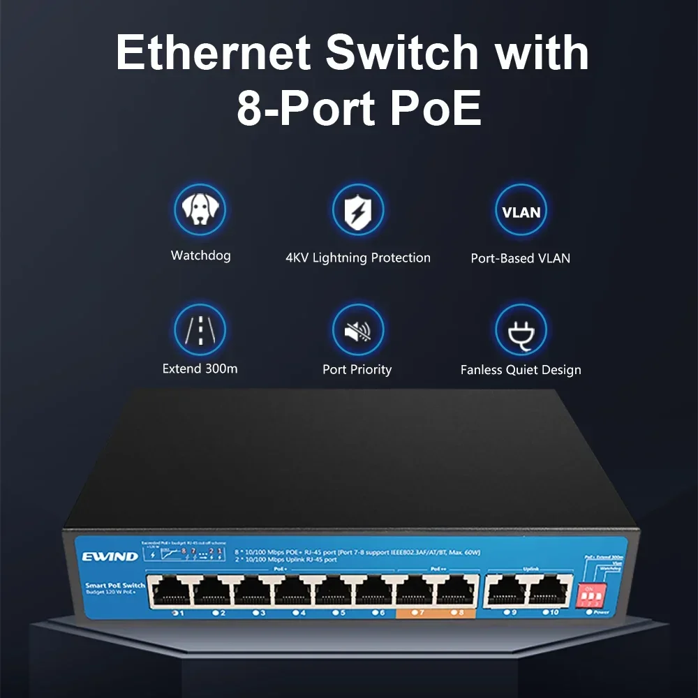

POE Switch 8 Port Gigabit Ethernet with SFP Slot 10/100/1000Mbps Network Switch for IP Camera/Wireless AP AI Smart Switch