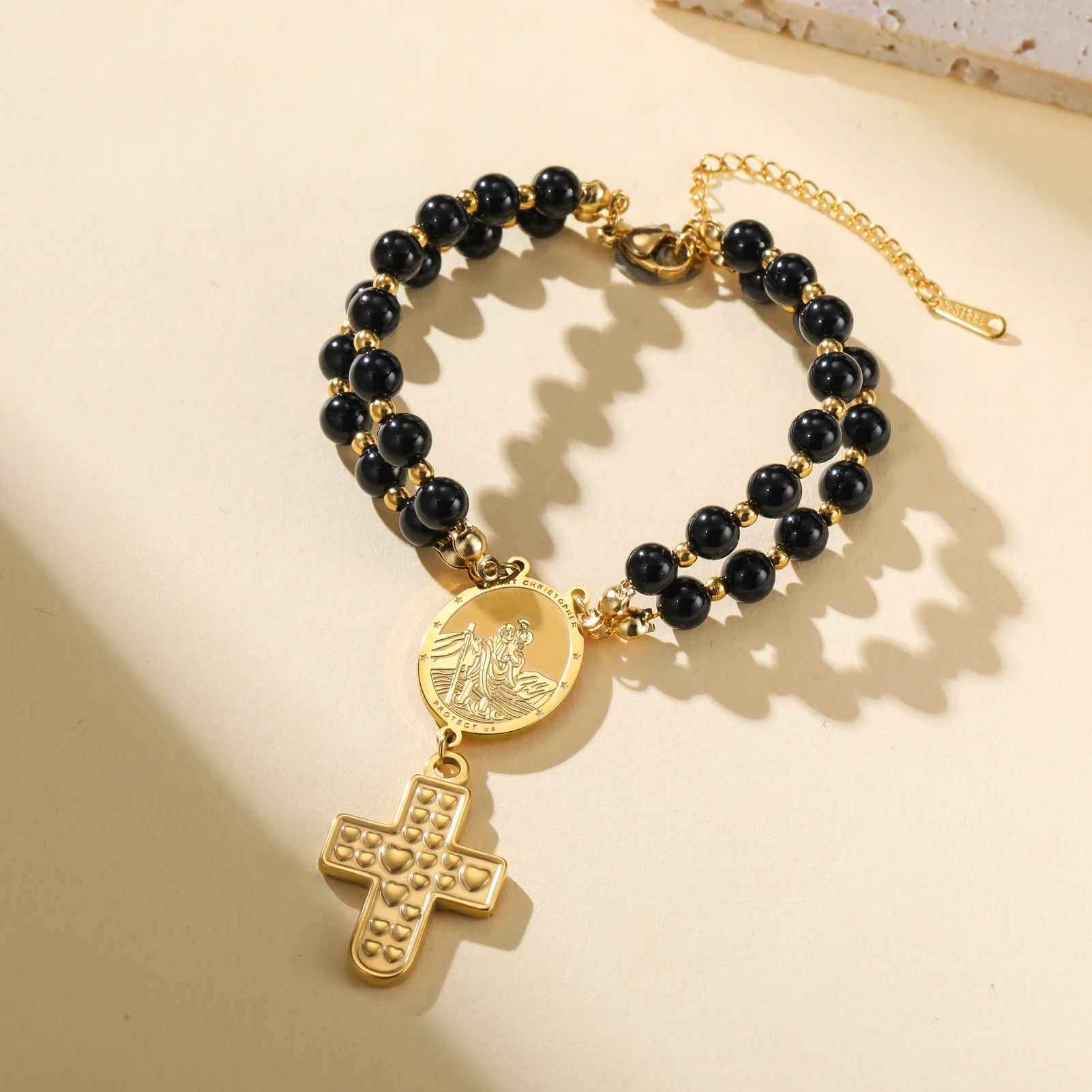 LIKGREAT St Christopher Bracelet Catholic Protection Bracelets for Men Women Black Agate Travel Amulet Jewelry Christmas Gift