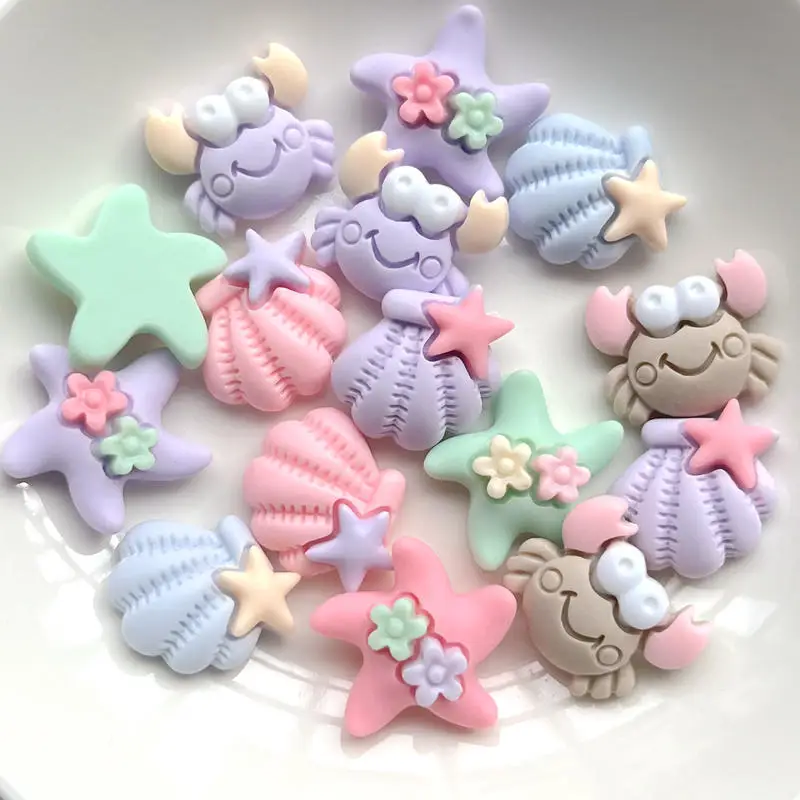 30PCS     Cartoon Ocean series starfish shell crab resin accessories handmade DIY decorative material accessories