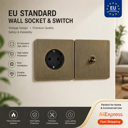Retro Toggle Bronze Brushed Switch1/2/3/4gang1/2/3way Metal Lever  Stainless Steel Switch Panel EU France Double USB Socket Plug
