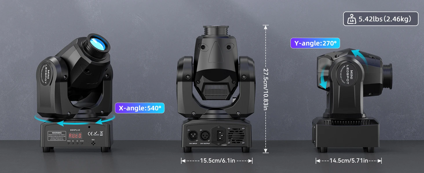 Yiflamefly 100W Moving Head Light mit Fernbedienung, 7 Farben + Weiß, 7 Gobos + Weiß, manueller Fokus, Bühnenlicht für Disco, Hochzeit, DJ-Party, KTV – Detail 7