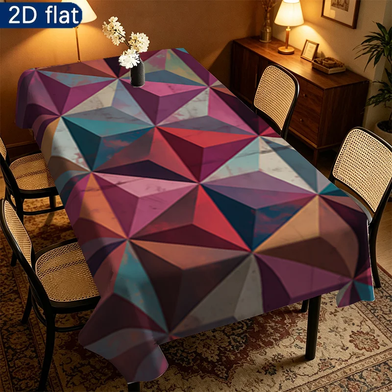 2D planar single-piece tablecloth, with geometric triangle pattern, is an ideal choice for picnics or festive gatherings.zyc
