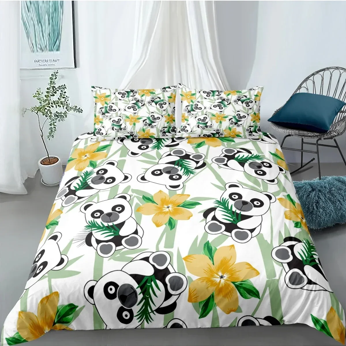 

Cartoon Cute Panda Polyester Bedding Set Single Twin Double Queen King Cal King Size Bed Linen Set