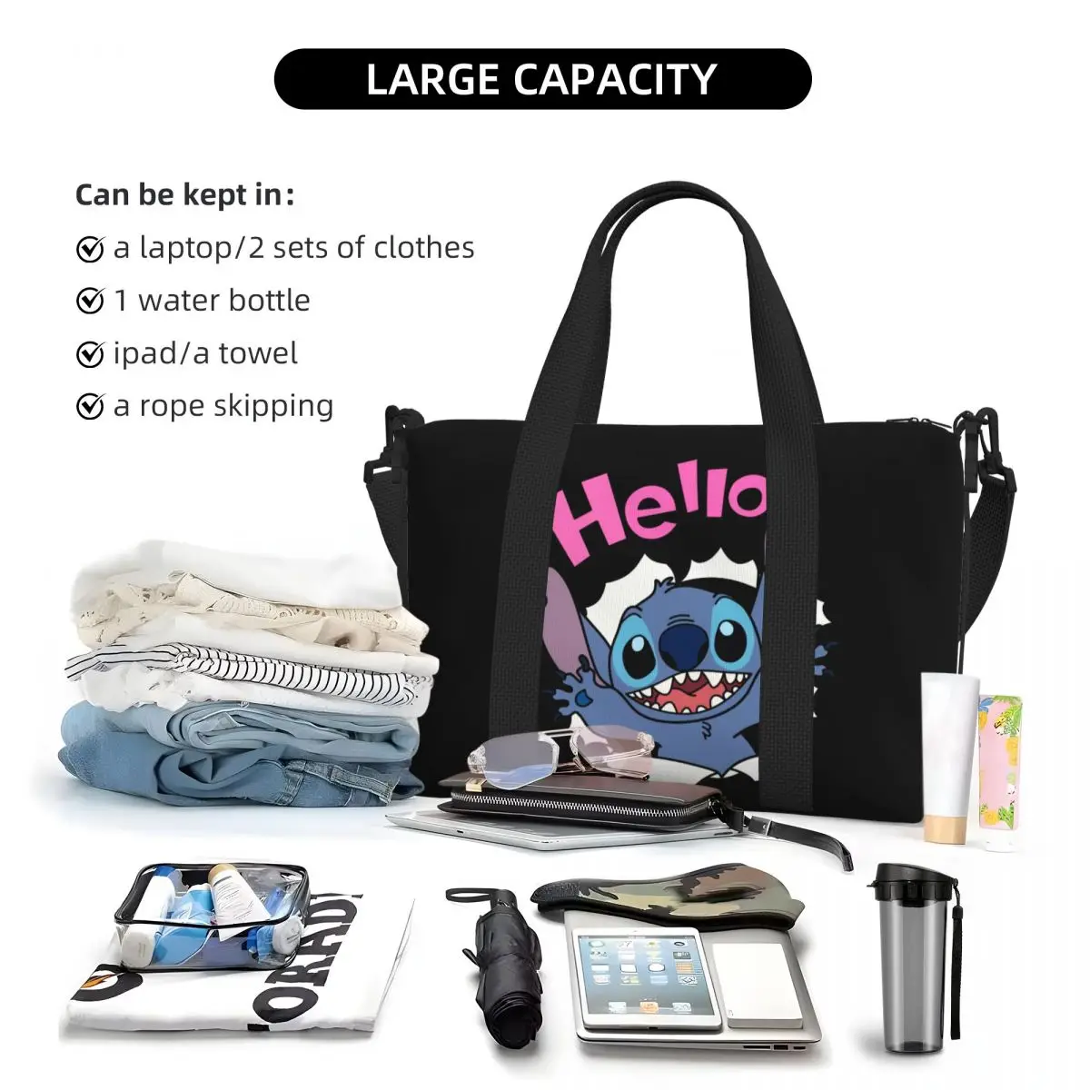 Custom Stitch Anime Beach Tote Bag Women Extra Large Gym Carry On Travel Shopping Bags