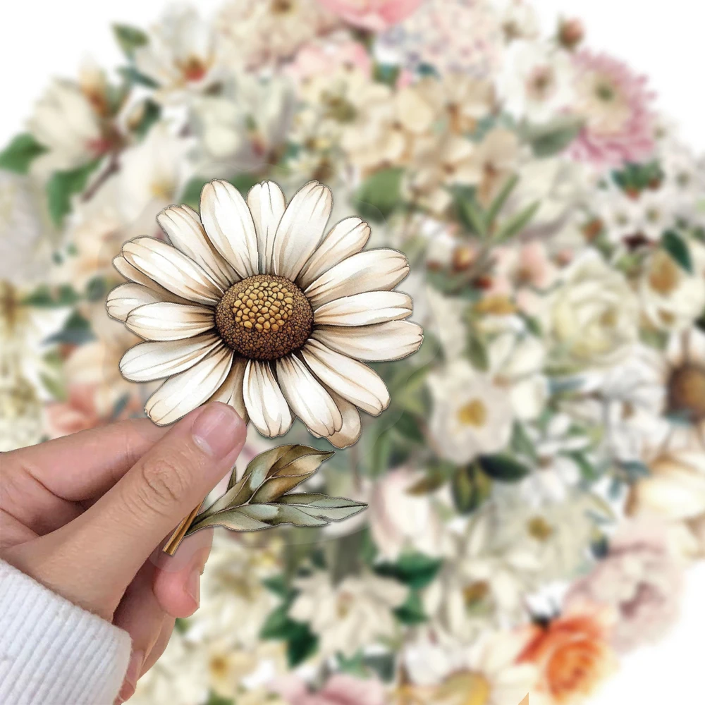 50PCS Creative Retro Long Branch Flower PET Transparent Material Stickers Phone Case Personalized Waterproof Stickers