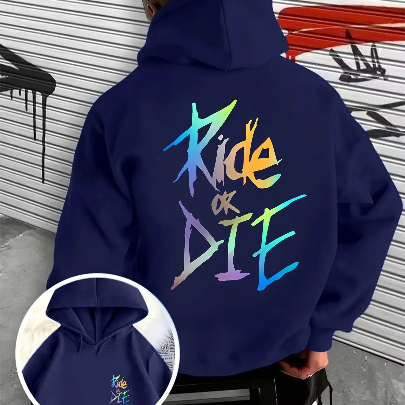 RIDE OR DIE Men's Front and Back Double-Sided Print Autumn/Winter Fashion Hooded Sweatshirt Comfortable Casua Hoodie