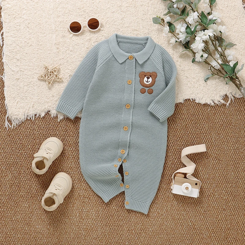 

Winter Turtle Neck Long Sleeve Knitted Baby Rompers Newborn Boys Girls Jumpsuits Blue One Piece Infantil Netural Playsuits 0-18m