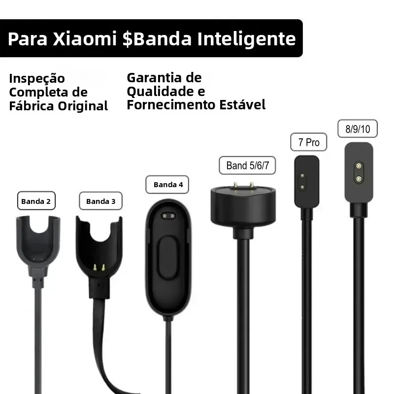 Cabo de Carregamento para Xiaomi Smart Band Original 10 9 8 Active 7 Pro 6 NFC 5 Mi Smart Band 4 3 2 Bracelete USB Dock Carregador Magnético