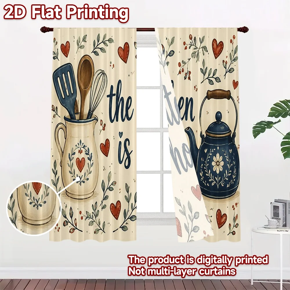 2D FLAT PRINTING 2pcs Curtains (Without Rod) Home Kitchen Love Modern Minimalist Curtains Machine Washable Fabric Curtains