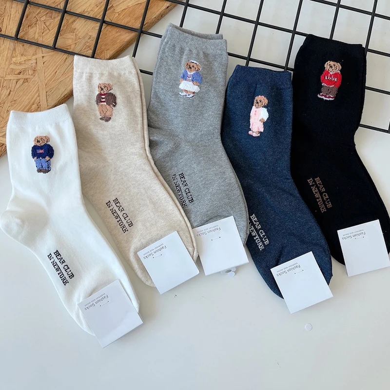 Good Quality Cartoon Elegant Lady Bear Women's  Cute Socks Cotton Harajuku Style Woman Novelty Breathable Sox Christmas Gifts