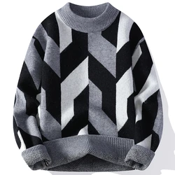 2023 New Fall Winter Fashion Argyle Turtleneck Sweater Men Tops High End Mens Christmas Sweaters Thick Warm Harajuku Pullover