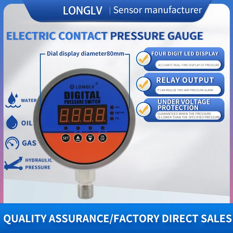 

LONGLV YL-818E Digital display electric contact pressure gauge hydraulic hydraulic hydraulic hydraulic pneumatic pressure gauge