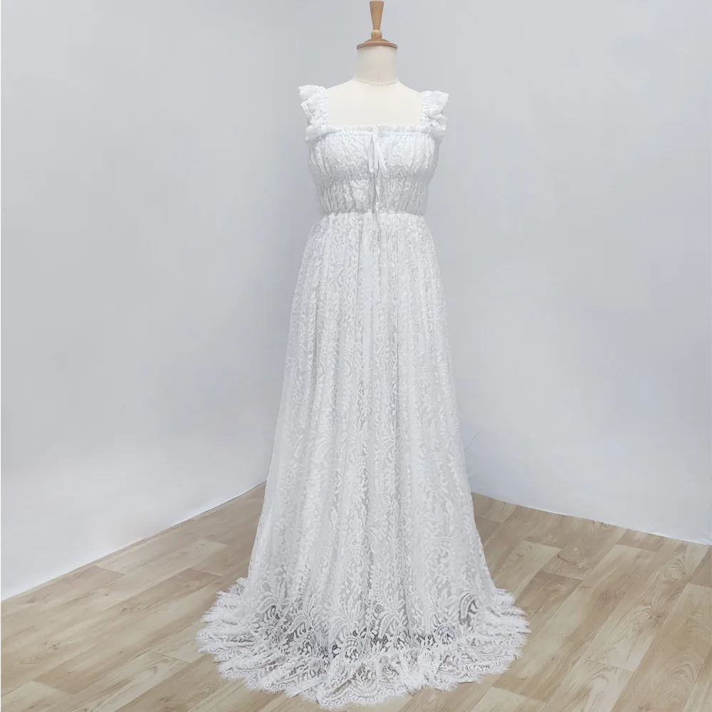 

Off Shoulder Lace Camisole White Cashew Flower Dress Bohemian Photo Shooting Pregnancy Dress Photography Dress For Women