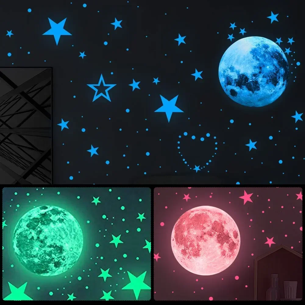 8/10/12/20cm Luminous Colorful Moon Wall Stickers Glow In The Dark Decal for Kids Baby Room Bedroom Christmas Home Decoration