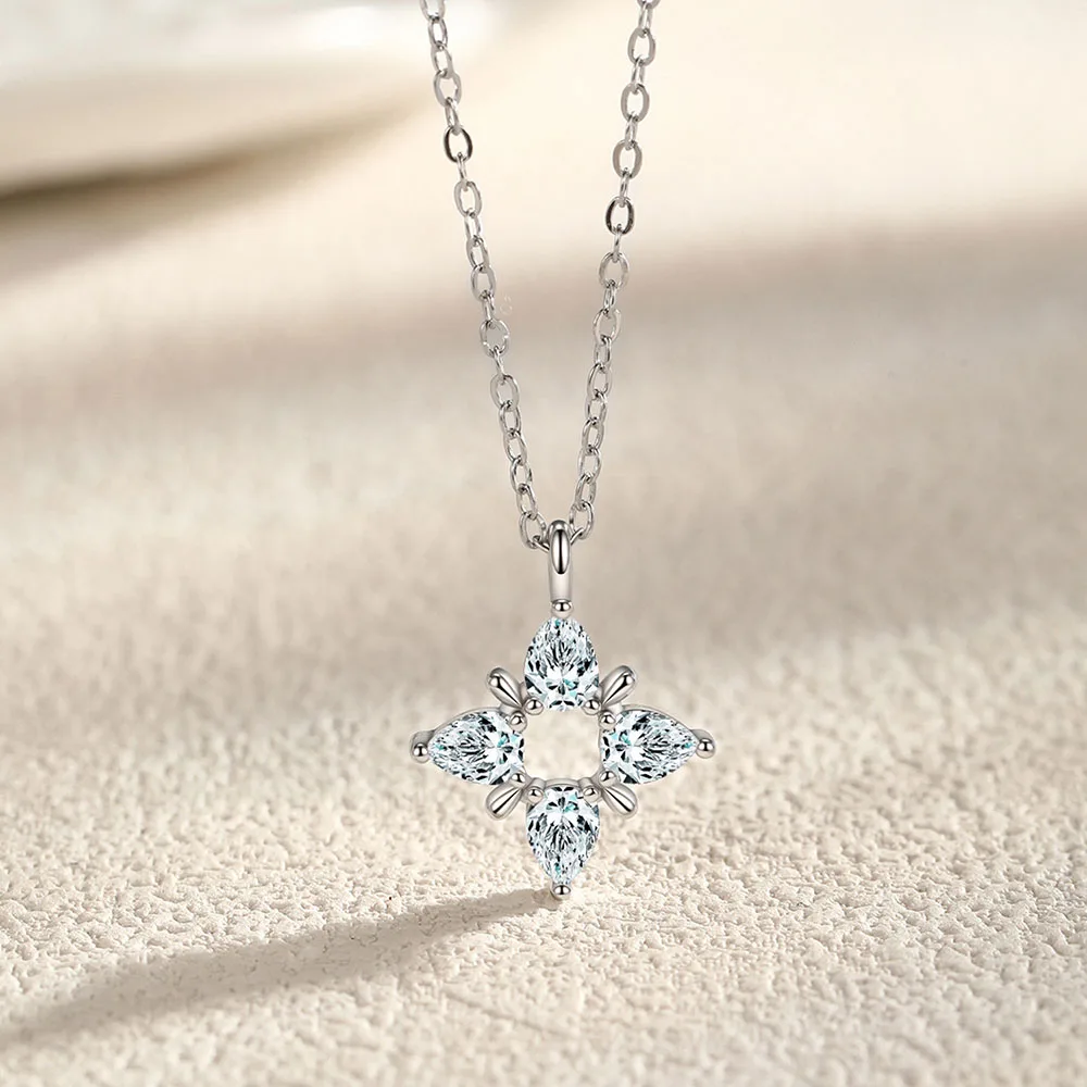 Apexelle Brand Fashion Jewelry 925 Sterling Silver Necklaces Hollow Four Pointed Star Pendant Necklace For Women Jewelry
